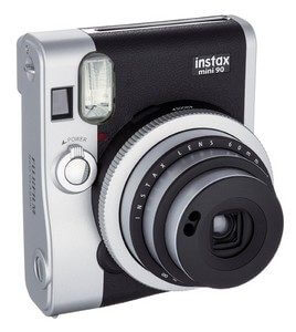 Fujifilm Instax Mini 90 Neo Classic Kamera - Sofortbildkamera silber-schwarz schräg