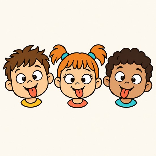 Missions-Icon Grimassen-Parade: drei Kinder ziehen Grimassen