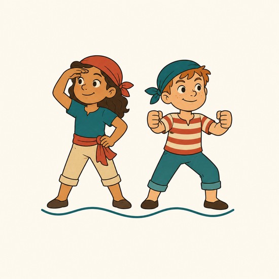 Missions-Icon Standbild: zwei Kinder posieren als Piraten